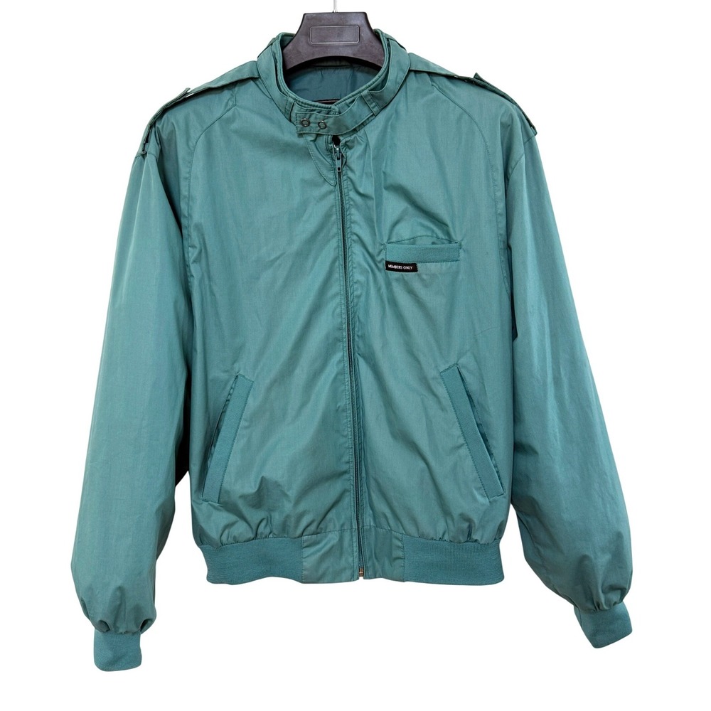 Vintage Members Only Cafe Bomber‎ Racer Jacket 42 Blue Green Full Zip 80's